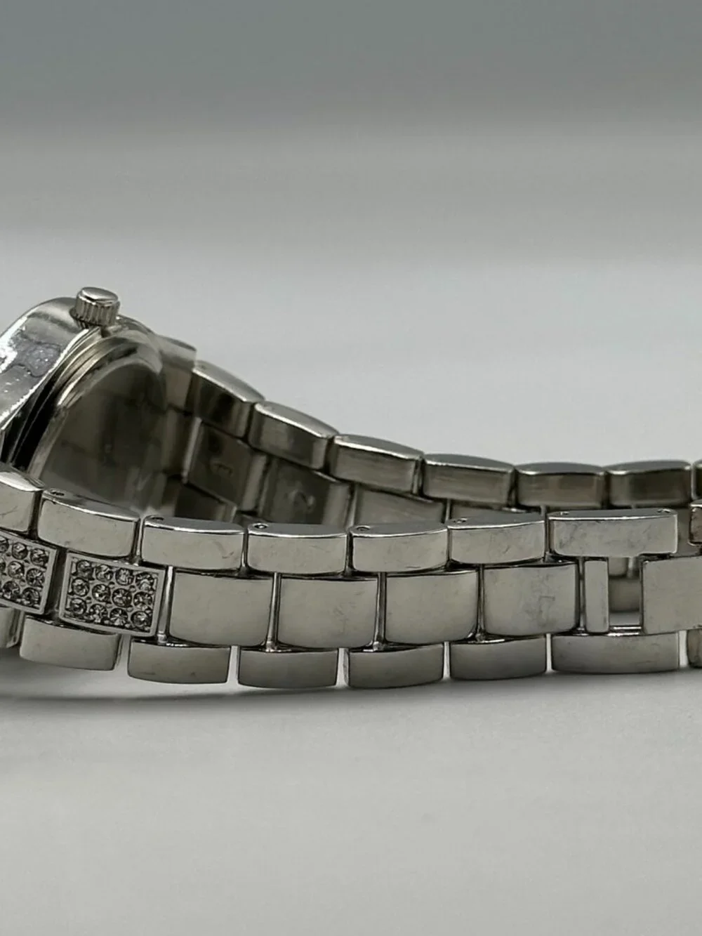 3/$30 Folio Watch Women Silver Tone Crystal Bezel Round Dial 31MM 7.5 Inch
